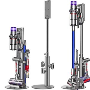 Vacuum Stand Height-Adjustable, Lasvea Storage Stand for Dyson V15 V12 V11 V10 V8 V7 Cordless Vacuum Cleaner, Organizer Holder Rack with 3 Clips for 8 Heads, Cord Slot, 6.3 Lb Heavy Base, Trigger Lock