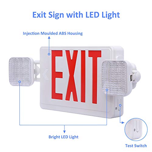 Harmonic LED Exit Sign UL Certified AC 120V/277V Red Emergency Exit Lights with Battery Backup Commercial Grade and Fire Resistant Exit Emergency Lighting with 2 Adjustable Head Lights | The Storepaperoomates Retail Market - Fast Affordable Shopping