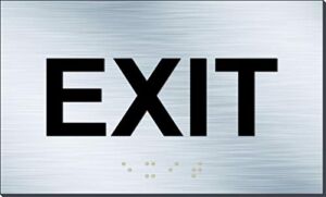 ADA Exit Sign Aluminum Panel Raised Letters and Braille (5″ x 3″) Brushed Aluminum