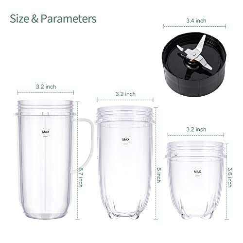 4-piece MB Blender Replacement Set 22oz Tall Mug Cup 16oz Cup 12oz Short Cup and Cross Blade Replacement Parts Compatible with Magic Bullet 250 watt Blenders Mb1001 Series | The Storepaperoomates Retail Market - Fast Affordable Shopping