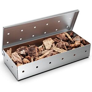 GeeRic BBQ Smoker Box for Grilling, Stainless Steel Smoker Box for Wood Chips, 28 Vents Grill Smoker Boxes for with Hinged Lid, BBQ Grill and Smoker Accessories