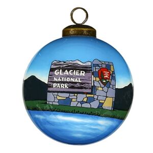 Home and Holiday Shops Glacier National Park Reverse Painted Glass Ball Christmas Ornament