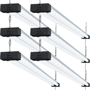 Sunco Lighting LED Shop Light for Workshop Garage 4FT, Plug in Linkable Industrial Utility Fixture, 6000K Daylight Deluxe, 40W=260W, 4100 LM, Integrated T8, Hanging/Mounted, Pull Chain 6 Pack