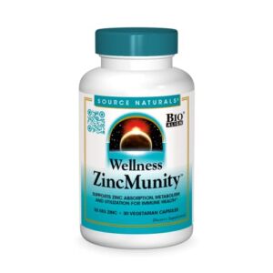 Source Naturals Wellness ZincMunity 50 mg Bio-Aligned Zinc – 30 Vegetarian Capsules