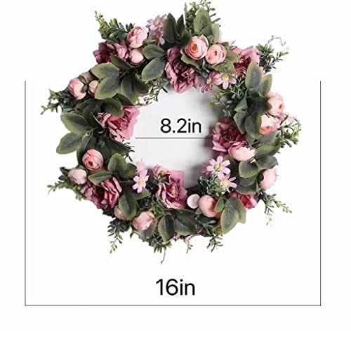 Wreaths for Front Door 16Inch Artificia Eucalyptus Leaves Sunflower Lavender Wreath Wedding Wall Window Backdrop Home Indoor Outdoor Farmhouse Holiday Decor (Camellia), Pink | The Storepaperoomates Retail Market - Fast Affordable Shopping