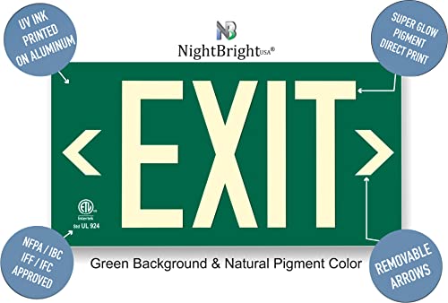 Photoluminescent Exit Sign Green – Aluminum Code Approved UL 924 / IBC / NFPA 101 | NightBright USA Part Number ULG-050 | The Storepaperoomates Retail Market - Fast Affordable Shopping