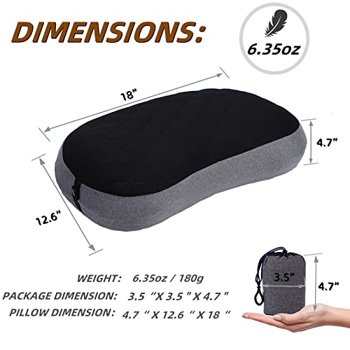 2 Spt Upgrade Inflatable Camping Pillow with Removable Cover, Ultralight Ergonomic Travel Air Pillow for Neck/Lumbar Support. Portable Washable Hiking Pillow for Camping, Backpacking, Black & Grey | The Storepaperoomates Retail Market - Fast Affordable Shopping