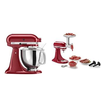 KitchenAid KSM150PSER Artisan Tilt-Head Stand Mixer with Pouring Shield, 5-Quart, Empire Red & KSMMGA Metal Food Grinder Attachment, Silver | The Storepaperoomates Retail Market - Fast Affordable Shopping