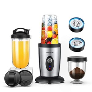 Acezoe 850W Smoothie Blender for Shakes and Smoothies, 5 in 1 Personal Blender, One-button Start, with 6-leaf Stainless Steel Blade & 2x500ml Portable Bottle & 300ml Grinding Cup, for Juice, Smoothie