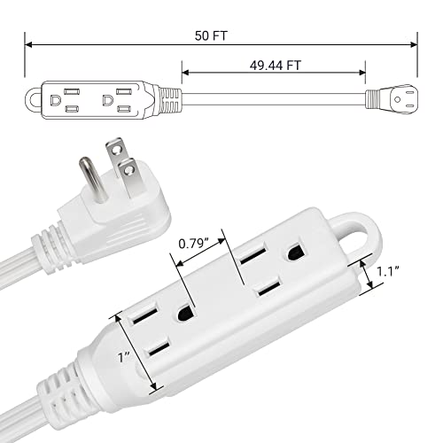 DEWENWILS Extension Cord 50 ft, 3 Outlet Power Cable with Flat Plug, 16/3 Awg Grounded Cord for Indoor Use, SPT-3 Cord, White, ETL Listed, 2 Pack | The Storepaperoomates Retail Market - Fast Affordable Shopping