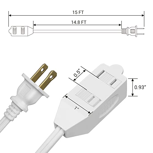 DEWENWILS Extension Cord 15ft, 16 AWG Extension Cord with Multiple Outlets, 2 Prong SPT-2 Power Cord, NEMA 5-15P to NEMA 5-15R, White, ETL Listed, 2 Pack | The Storepaperoomates Retail Market - Fast Affordable Shopping