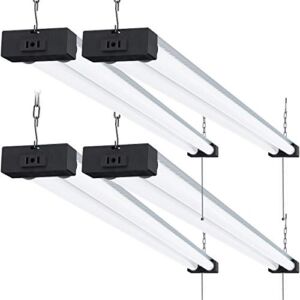 Sunco Lighting LED Shop Light for Workshop Garage 4FT, Plug in Linkable Industrial Utility Fixture, 6000K Daylight Deluxe, 40W=260W, 4100 LM, Integrated T8, Hanging/Mounted, Pull Chain 4 Pack