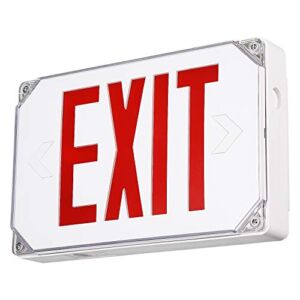 LEONLITE Red Outdoor LED Exit Sign, Wet Location Emergency Exit Light with Battery Backup, UL Listed, AC 120/277V, Exterior Hardwired Weatherproof Exit light with Double Sided