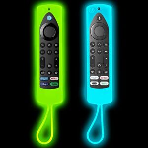 [2 Pack] Insignia TV Remote Cover, Toshiba firetv Remote case | fire Stick Remote Replacement  | Only fits 6.26 in Tall remotes(NS-50F301NA22, 2021 Model)(Blue Glow & Green Glow)