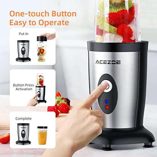 Acezoe 850W Smoothie Blender for Shakes and Smoothies, 5 in 1 Personal Blender, One-button Start, with 6-leaf Stainless Steel Blade & 2x500ml Portable Bottle & 300ml Grinding Cup, for Juice, Smoothie | The Storepaperoomates Retail Market - Fast Affordable Shopping