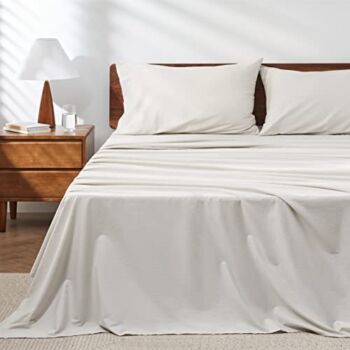 Bedsure 100% Organic Cotton Queen Sheet Sets – Breathable & Lightweight Percale Cotton Sheets 4 Pieces, Washed Cotton Bedding Set Up to 18″ Extra Deep Pocket, Natural Sheets for Queen Size Bed | The Storepaperoomates Retail Market - Fast Affordable Shopping