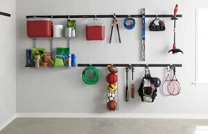 Rubbermaid 20-Piece FastTrack Garage Wall-Mounted Storage Kit, 5 Rails and 15 Hooks, for Home/House/Tool/Sports/Utility Purposes