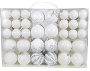 AOGU 86 Pcs Christmas Balls White Christmas Tree Ball Ornaments Set Shatterproof Decorations for Trees Home Party Holiday Garlands Wreaths Decor Hanging Ball Ornaments Hooks Included