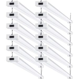 Sunco Lighting 12 Pack LED Utility Shop Light, 4 FT, Linkable Integrated Fixture, 40W=260W, 6000K Daylight Deluxe, 4100 LM, Frosted Lens, Surface/Suspension Mount, Pull Chain, Garage – ETL