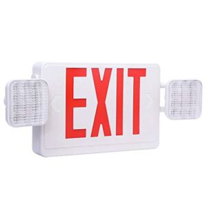 Harmonic LED Exit Sign UL Certified AC 120V/277V Red Emergency Exit Lights with Battery Backup Commercial Grade and Fire Resistant Exit Emergency Lighting with 2 Adjustable Head Lights