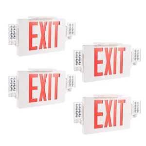 Gruenlich LED Combo Emergency EXIT Sign with 2 Adjustable Head Lights and Double Face, Back Up Batteries- US Standard Red Letter Emergency Exit Lighting, UL 924 Qualified, 120-277 Voltage (4-Pack)