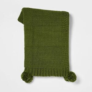 Threshold Knit Throw Pom-pom Trim Blanket 50″ x 60″- Green