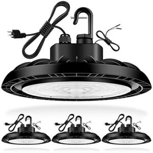 CINOTON 150W UFO LED High Bay Lights with US Plug, 22500LM[600W HID/HPS Equiv.] IP65 Waterproof Commercial Bay Lighting for Warehouse Factory Garage 100-277V Universal ETL Listed 5000K-Daylight 4 Pack