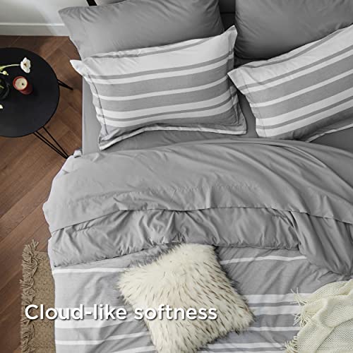 Bedsure Bed in a Bag Queen 7-Piece Gray White Striped Bedding Comforter Sets Cationic Dyeing All Season Bed Set, 2 Pillow Shams, Flat Sheet, Fitted Sheet and 2 Pillowcases | The Storepaperoomates Retail Market - Fast Affordable Shopping
