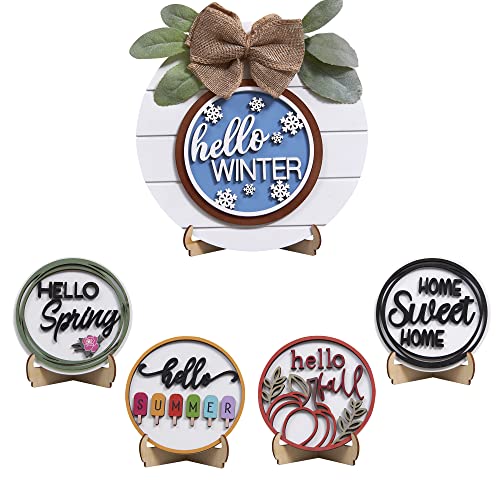 Houmury Farmhouse Home Decor Season Sign Interchangeable Home Sweet Home Round Shiplap Sign with Easel for Spring Summer Fall Winter Home Decoration Tier Tray Sign | The Storepaperoomates Retail Market - Fast Affordable Shopping