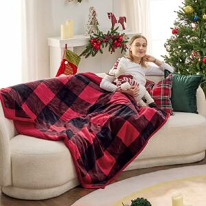 Bedsure Buffalo Plaid Blanket for Couch – Sherpa Christmas Red and Black Checkered Blankets for Bed, Fleece Blanket for Winter, Fuzzy Thick Warm Soft Throw, 50×60 Inches