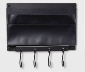 Entryway Faux-Leather Mail Holder/Hook Rail Black – Threshold