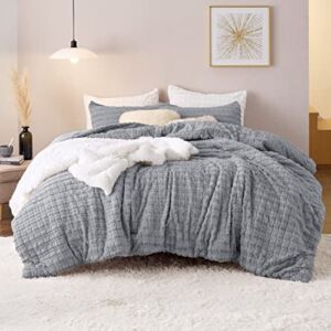 Bedsure Fluffy Comforter Set King- Ultra Soft Faux Fur Comforter, Grey Comforter Set King Size, Winter Warm Fuzzy Bedding Set, Luxury Plush Bed Set 3 Pieces (1 Shaggy Comforter+2 Pillow Cases)