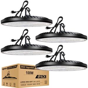 4Pack Upgrade 100W LED High Bay Light for Shop/Garage/Barn, 5000K 14000LM (Eqv. to 400W HPS/MH) Super Bright High Bay LED Lights with 3.3ft UL Cable Plug for Commercial Warehouse Lighting- ETL Listed