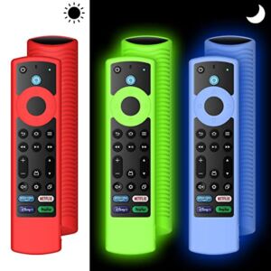 [3 Pack] Toshiba & Insignia Fire TV Remote Cover NS-RCFNA-21 CT-RC1US-21 CT95018 FireTV Alexa Voice Remote for Omni Series 4-Series Smart TV Silicone Protective Sleeve with Lanyards Glow in Dark