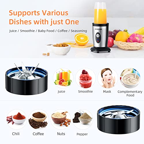 Acezoe 850W Smoothie Blender for Shakes and Smoothies, 5 in 1 Personal Blender, One-button Start, with 6-leaf Stainless Steel Blade & 2x500ml Portable Bottle & 300ml Grinding Cup, for Juice, Smoothie | The Storepaperoomates Retail Market - Fast Affordable Shopping