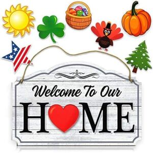 RAW DM- Welcome To Our Homesign Decorations, Halloween Thanksgiving Christmas Décor, Fall Wreaths For Front Door Wall Hanging Singnage With Seasons