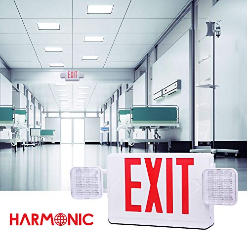 Harmonic LED Exit Sign UL Certified AC 120V/277V Red Emergency Exit Lights with Battery Backup Commercial Grade and Fire Resistant Exit Emergency Lighting with 2 Adjustable Head Lights | The Storepaperoomates Retail Market - Fast Affordable Shopping