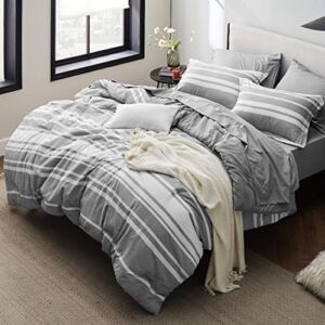 Bedsure Bed in a Bag Queen 7-Piece Gray White Striped Bedding Comforter Sets Cationic Dyeing All Season Bed Set, 2 Pillow Shams, Flat Sheet, Fitted Sheet and 2 Pillowcases