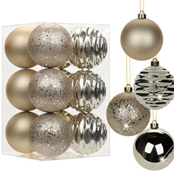 3.15″ Christmas Ball Ornaments Champagne 12 Pcs Shatterproof Christmas Tree Decorations Xmas Tree Medium Christmas Ornaments Balls with Hanging Loop for Wedding Holiday Party Wreath Home Decor | The Storepaperoomates Retail Market - Fast Affordable Shopping