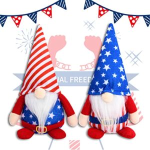 4th of July Gnomes Decor, 2 Pack Independence Day Patriotic Gnome Plush Doll Fourth of July Gnome Decorations for Home, Elf Dwarf Household Ornaments Home Tiered Tray Decorations(Strip & Star)