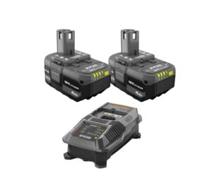 Ryobi ONE+ 18V Lithium-Ion 4.0 Ah Battery (2-Pack) with 18V Lithium-Ion Charger