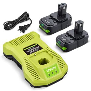 Abaige 2Pack 3.0Ah 18v Battery and Charger Combo Replace for Ryobi 18V Battery and Charger P117 Compatible with Ryobi 18V Lithium Battery and Cordless Tools