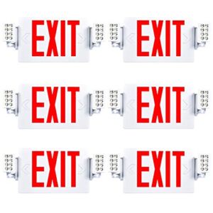 Sunco Lighting LED Exit Signs with Emergency Lights, Double Sided Adjustable LED Emergency Combo Light with Backup Battery, Hard Wired, Commercial Grade, 120-277V, Fire Resistant (UL 94V-0) 6 Pack