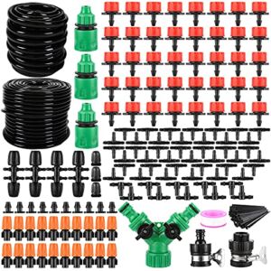 ZADEFERI Drip Irrigation Kit，164FT 197 Pack Garden Irrigation System 1/4” 1/2” Blank Distribution Tubing Watering Drip Kit Automatic Irrigation Equipment for Garden Greenhouse，Flower Bed，Patio，Lawn