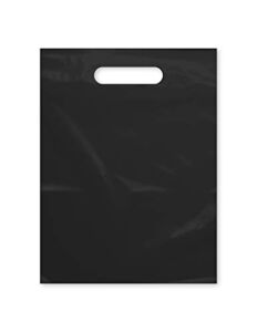 Plastic Bag with Die Cut Handle Bag 9″ x 12″Black Plastic Merchandise Bags 100 Pack for Retail, Gifts, Trade Show and More (9″x12″)