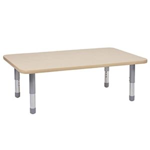FDP Rectangle Activity Kids Table (30 x 48 inch) Short Silver Floor Legs for Flexible Seating, Collaborative Spaces in-Home and Classroom, Adjustable Height 11-16 inches (Maple Top/Maple Edge)