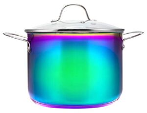 The Magical Kitchen Collection by The Sneaky Chef – Iridescent Rainbow 8-Quart Stock Pot With Handles & Glass Lid -Premium Heavy Duty Stainless Steel Titanium, Rust Proof, Oven-Safe, Induction Ready