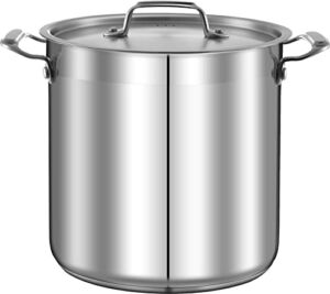 Stainless Steel Cookware Stock Pot – 24 Quart, Heavy Duty Induction Pot, Soup Pot With Stainless Steel, Lid, Induction, Ceramic, Glass and Halogen Cooktops Compatible – NCSPT24Q