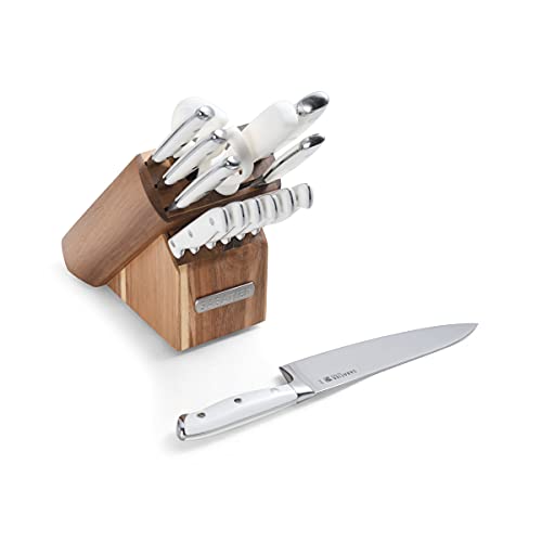 Sabatier 15-Piece Forged Triple Rivet Knife Block Set, High-Carbon Stainless Steel Kitchen Knives, Razor-Sharp Knife set with Acacia Wood Block, White Handles | The Storepaperoomates Retail Market - Fast Affordable Shopping
