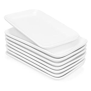 Foraineam Set of 8 Pieces 8 Inch Rectangular Porcelain Platters Dessert, Appetizer, Salad Plates White Serving Trays